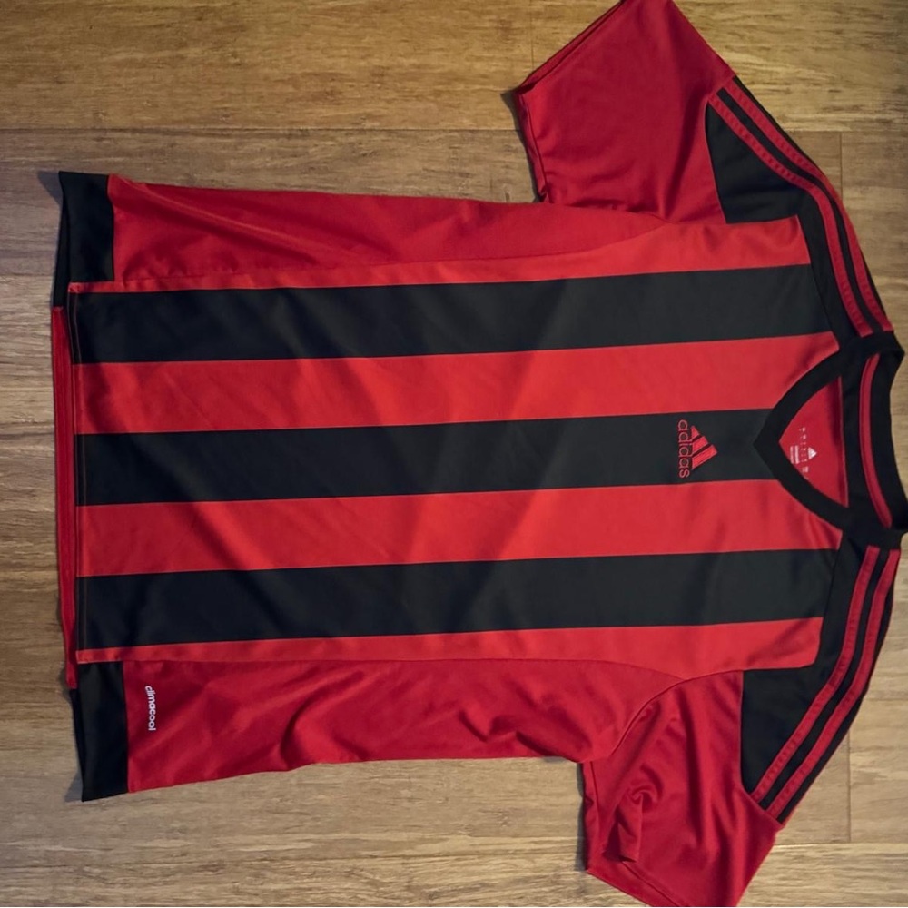 Adidas Men's Red and Black Striped Shirt